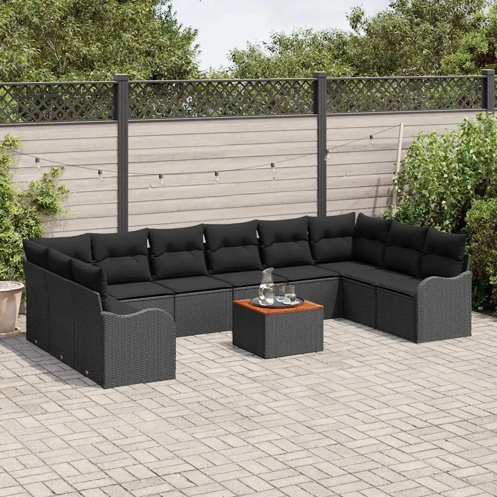 Set Divano da Giardino con archiviazione 11 pcs Nero polyrattan