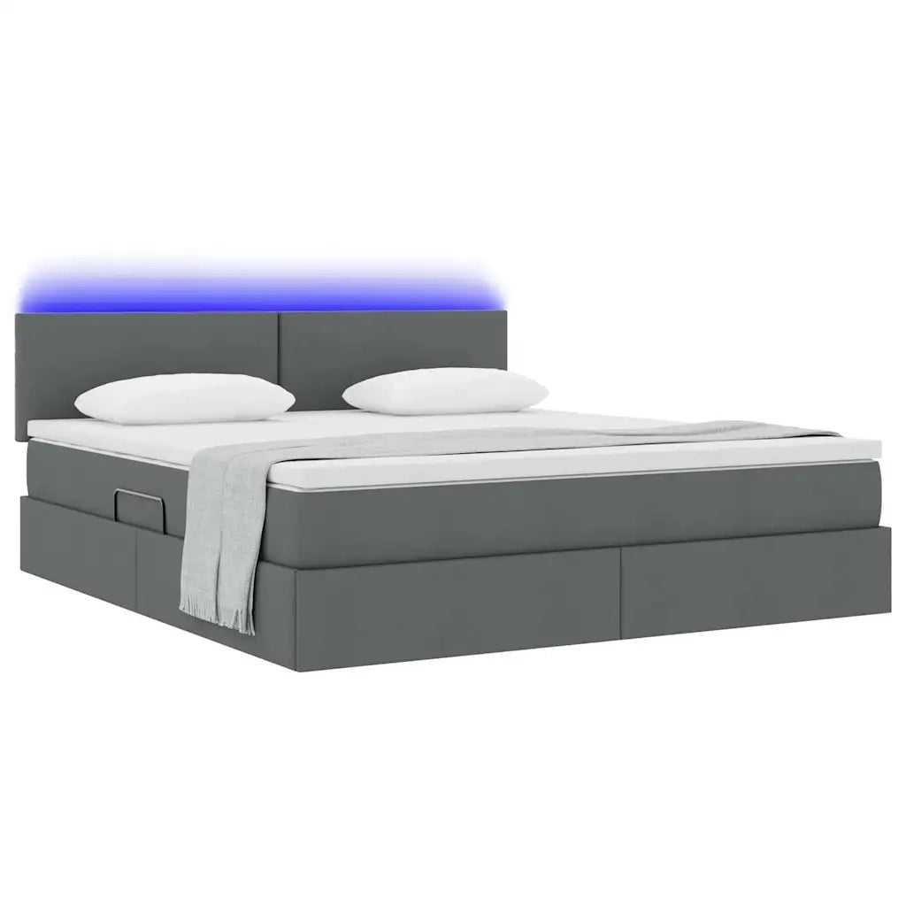 Letto con contenitore e LED Grigio scuro 160 x 200 cm Tessuto