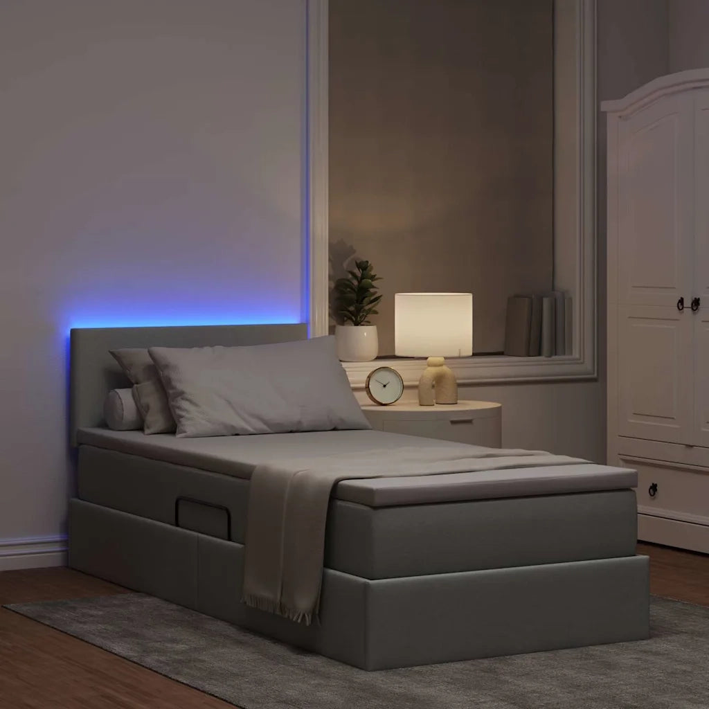 Letto con contenitore e LED Grigio chiaro 90 x 200 cm Tessuto