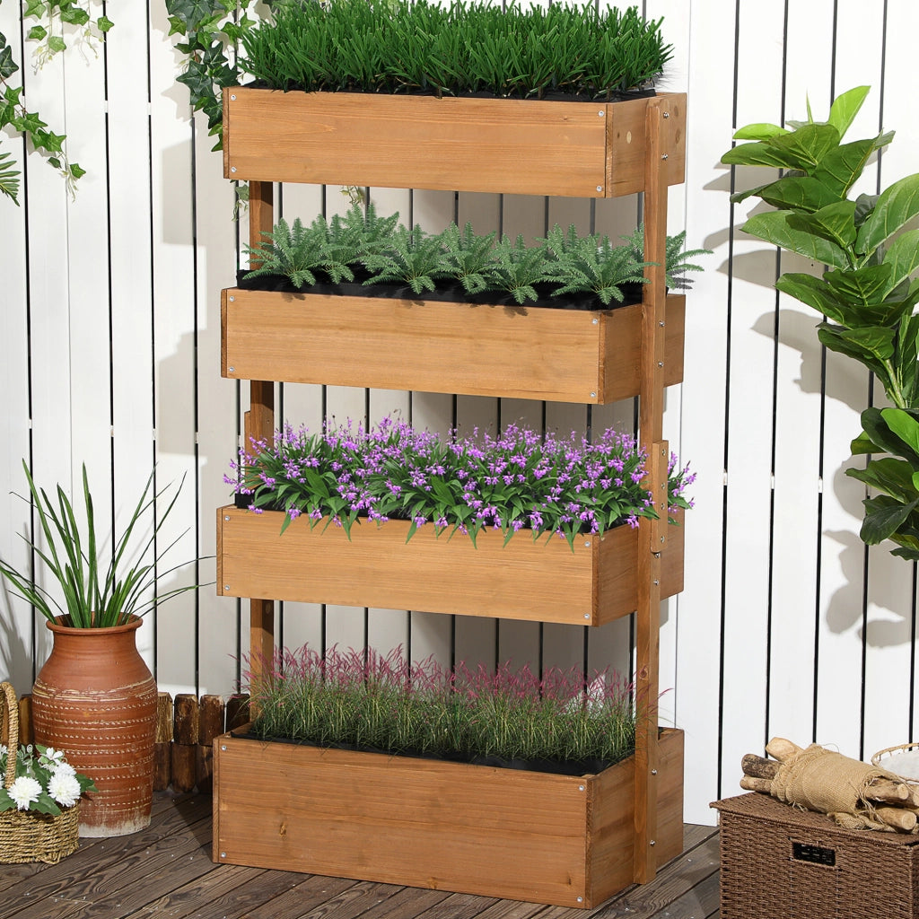 Fioriera in Legno 4 Livelli per Giardino Esterno con Fori di Drenaggio ¨C Minimal ¨C 80x45x142 cm Arancione