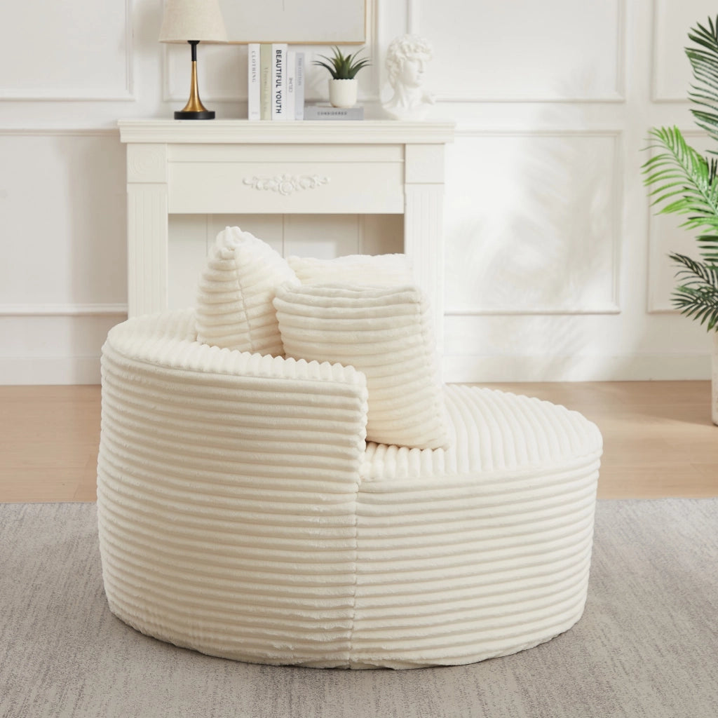 Poltrona a sacco, poltrona con braccioli, diametro 110 cm, velluto a coste, 3 cuscini, beige (non richiede assemblaggio)