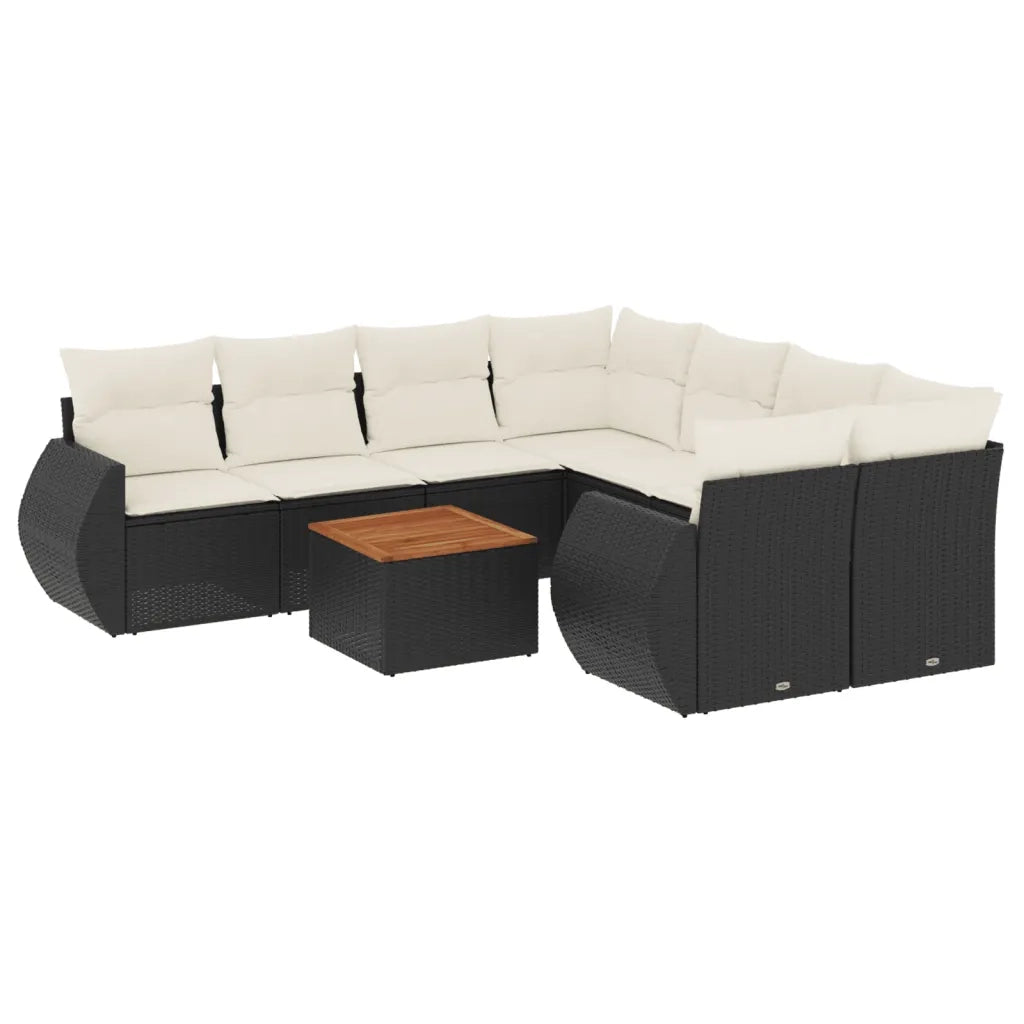 Set Divani da Giardino 9 pz con Cuscini Nero in Polyrattan 3224929