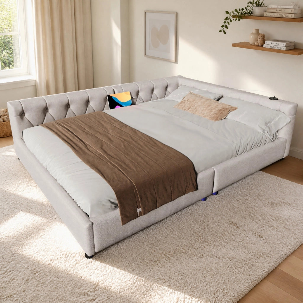 Divano letto multifunzione 140x200 cm con LED, USB e Type-C