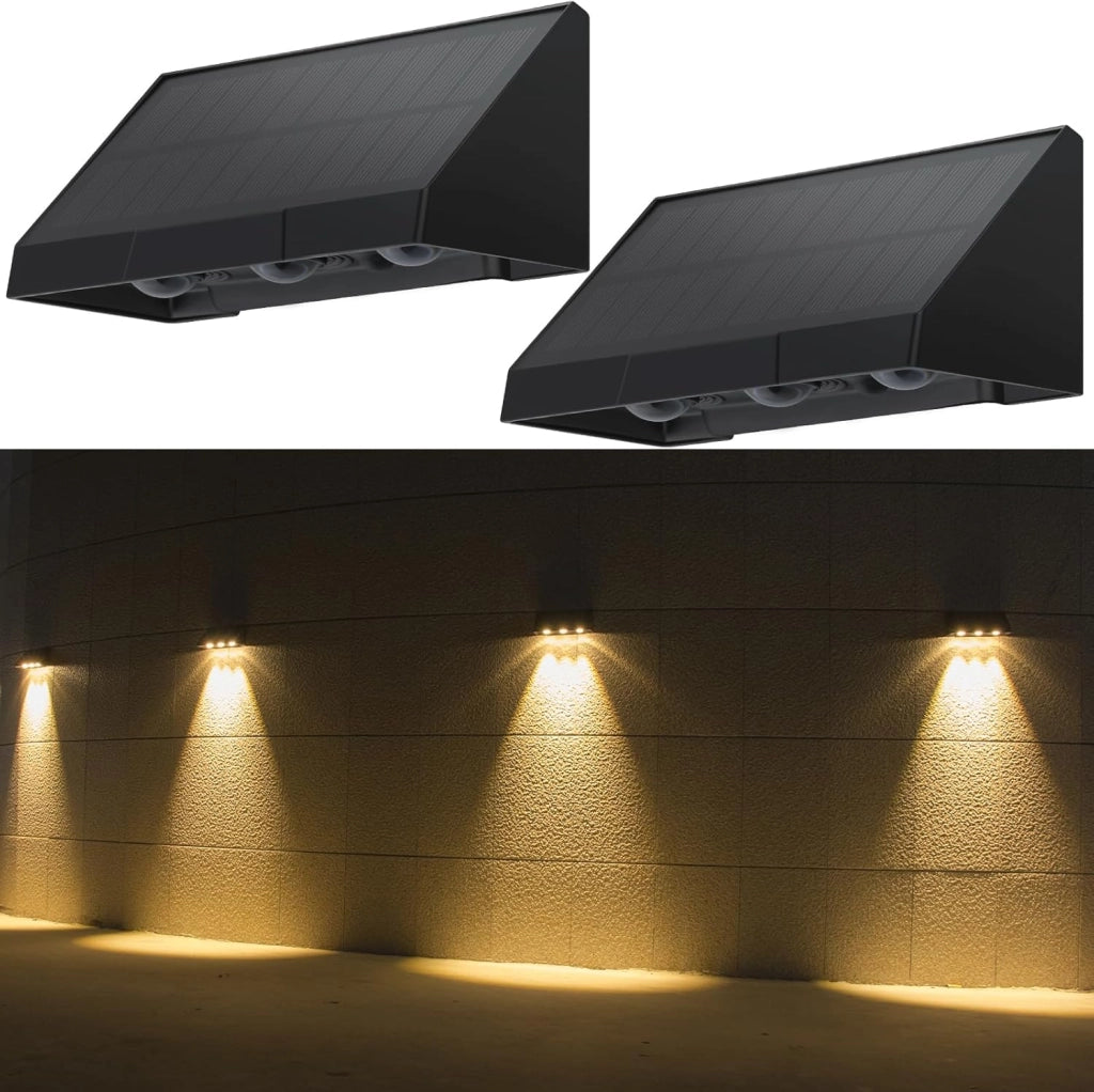 ZMH Lampada da Parete Esterna LED Nera 3 LED Solare 3000K Luce Calda 2 Modi 2 Pezzi