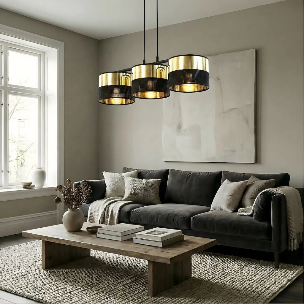 Lampada sospesa LUX 3xE27 metallo nero oro Emibig