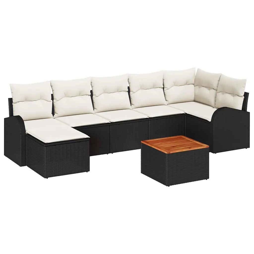 Set Divano da Giardino 8 pcs Nero e Crema polyrattan