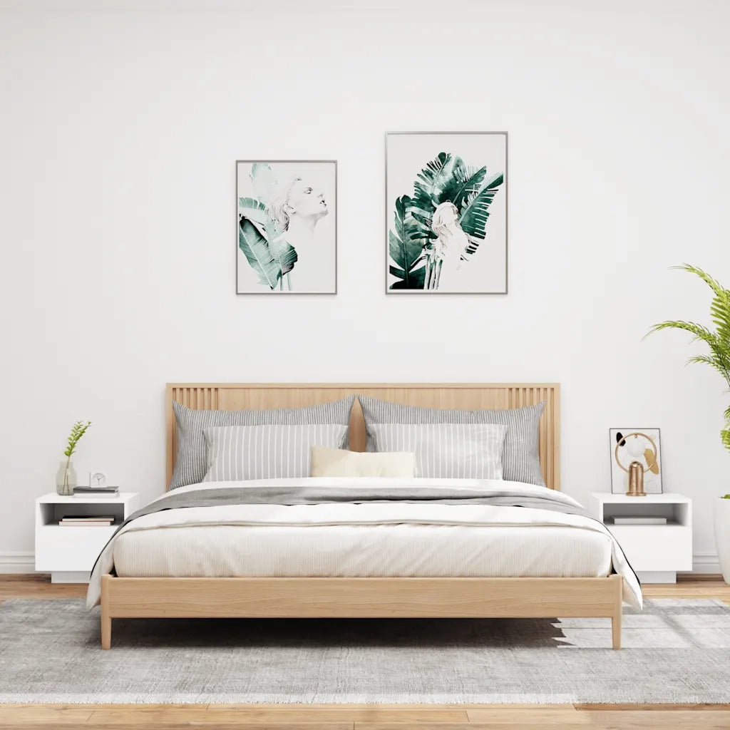 Set di 2 Comodini | Armadio da Notte | Mobiletto da notte con Luci LED Bianchi 40x39x37 cm