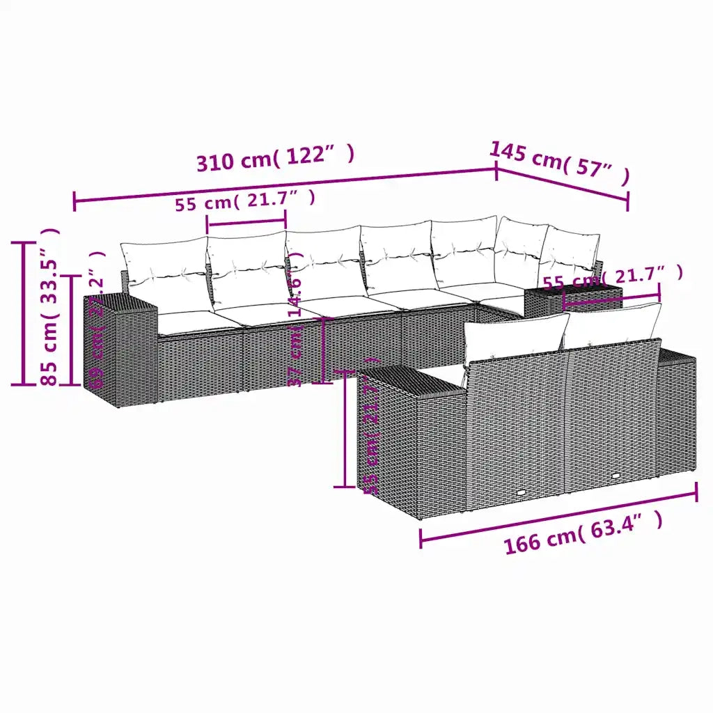 Set Divani da Giardino 8 pz con Cuscini Marrone in Polyrattan 3222822