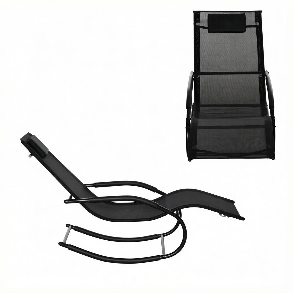 SEDIA A DONDOLO DA ESTERNO 62x150x84 cm Nera in Metallo Zincato e Textilene