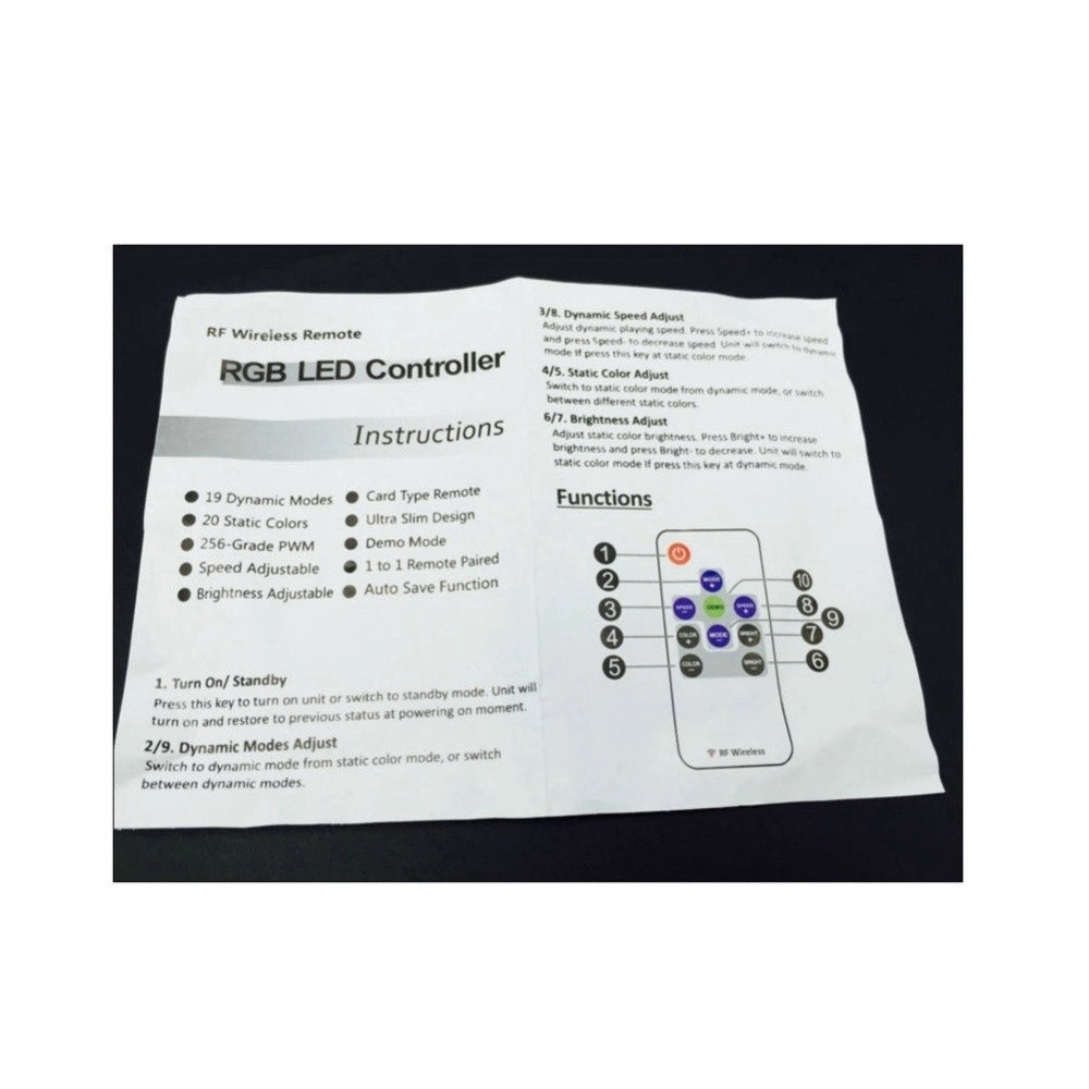 Trade Shop - Rgb Led Controller Rf Wireless Centralina Telecomando Colori 5-24v 3x4a 12a -