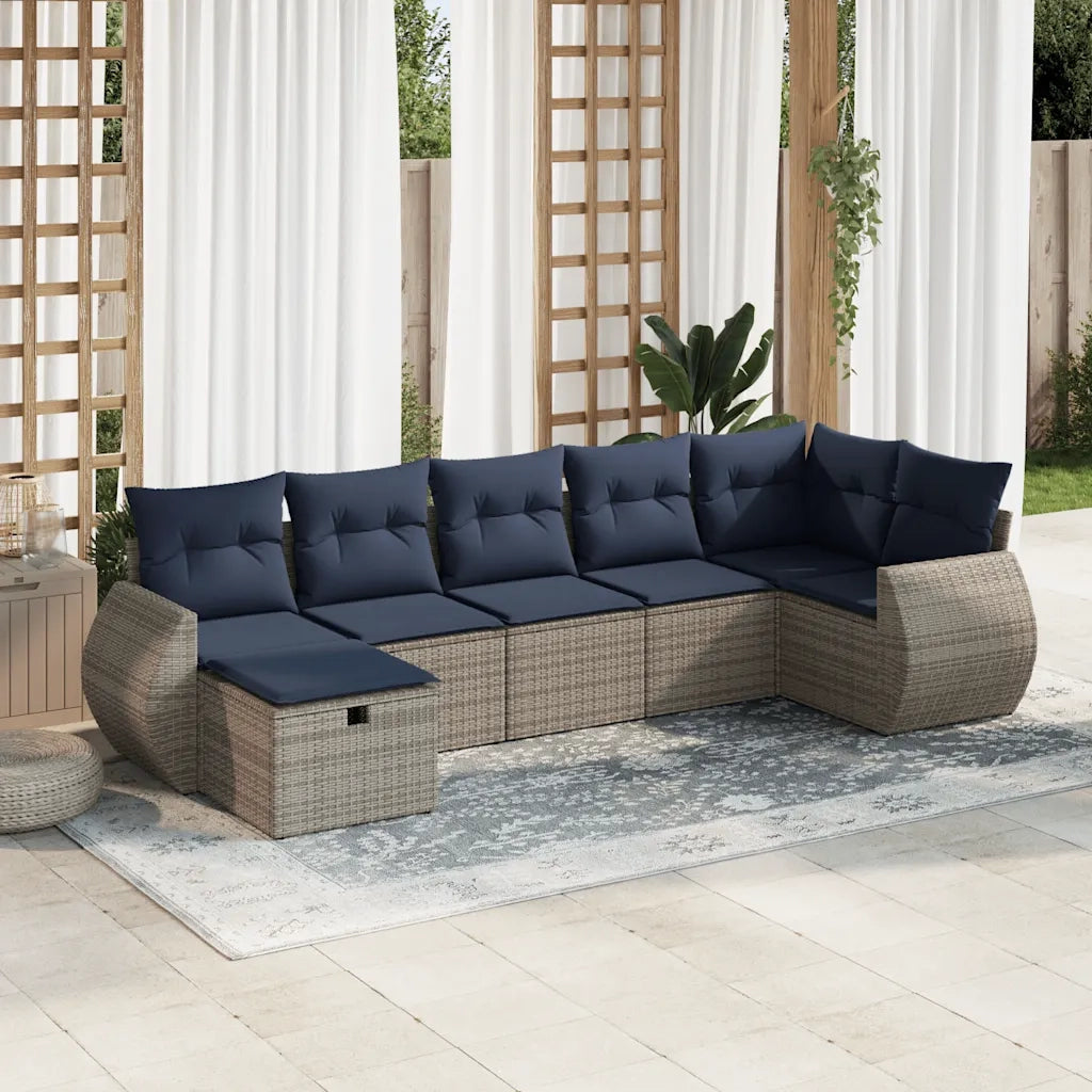 Set Divani da Giardino 7 pz con Cuscini Grigio in Polyrattan 3325607