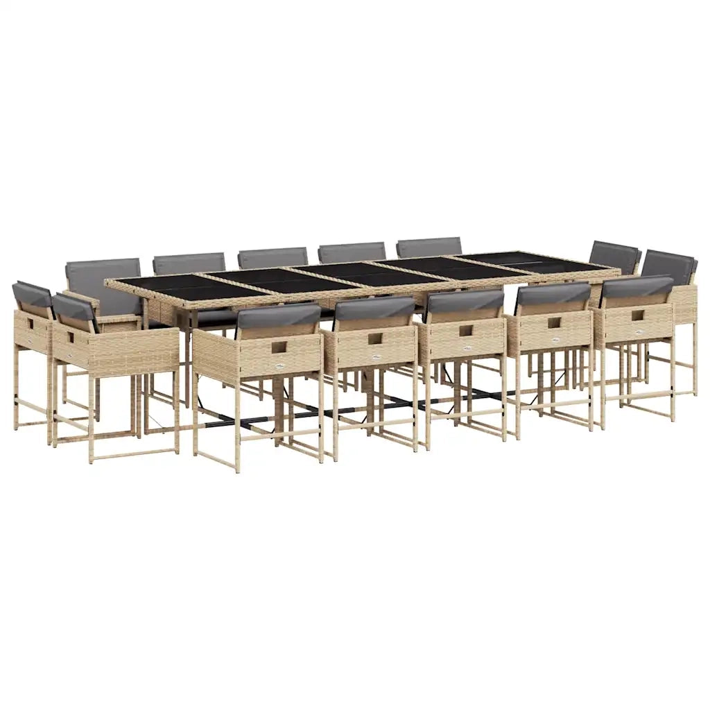 Set Pranzo da Giardino 15 pz con Cuscini Beige Misto Polyrattan 3278183