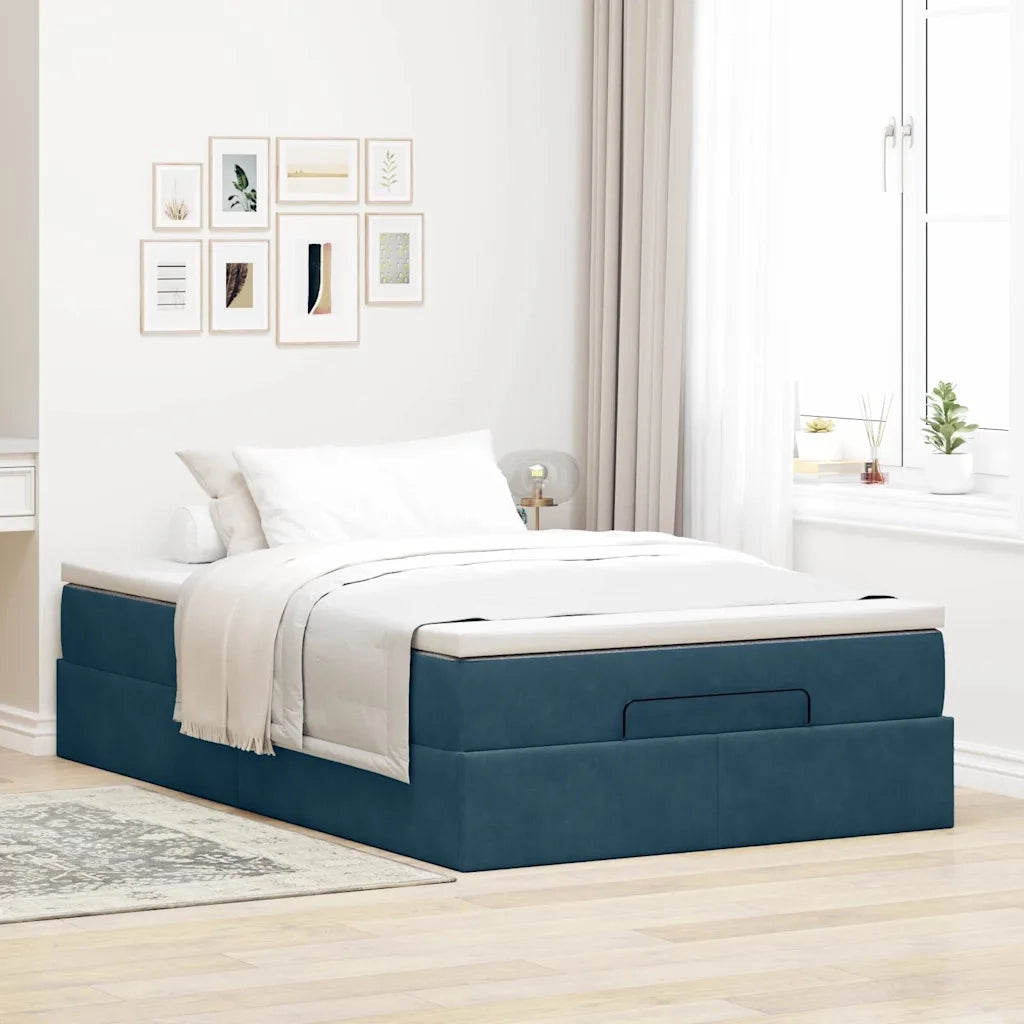 Pouf Letto con Materasso Blu Scuro 120x190 cm Velluto