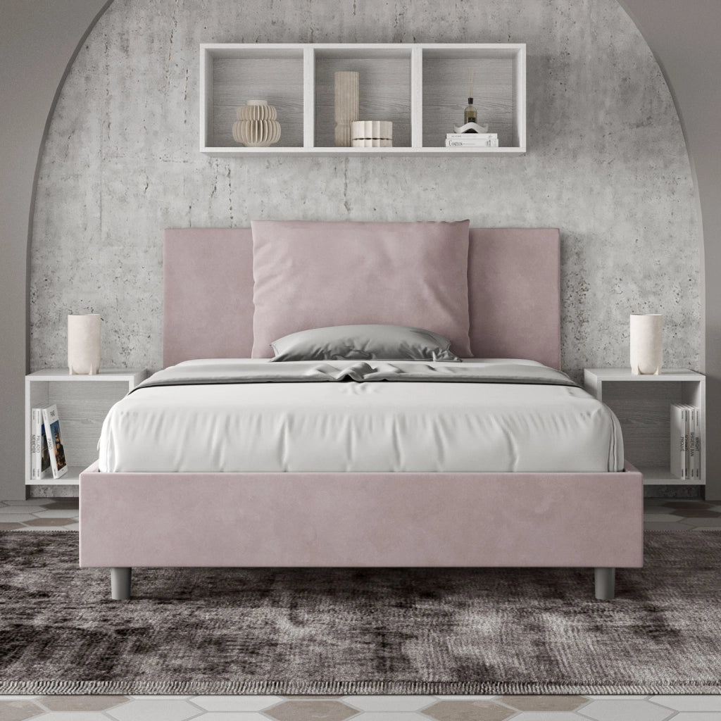 BS COM Letto una piazza e mezza contenitore imbottito 130x210 microfibra glicine