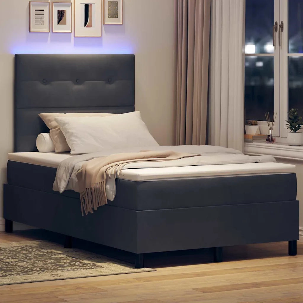 Letto a Sorgente LED Grigio scuro 120 x 200 cm Tessuto
