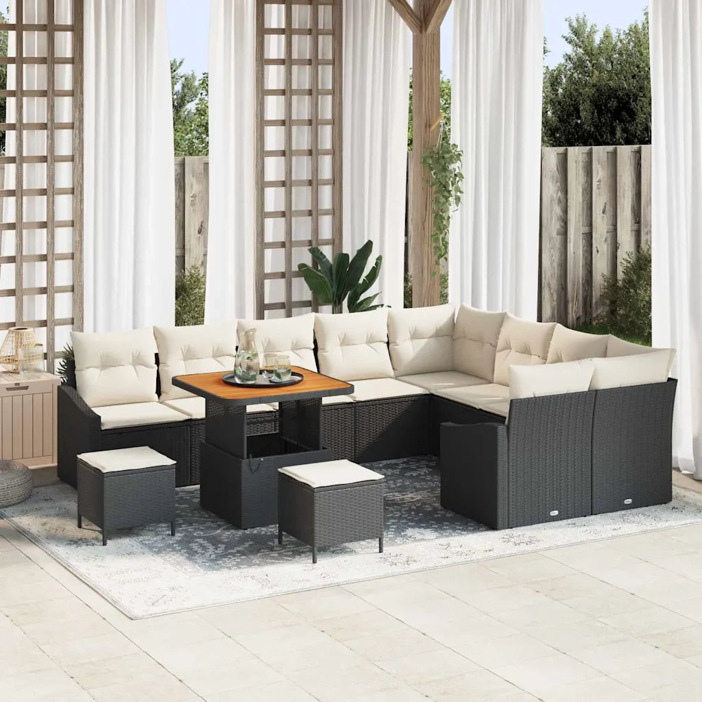 Set Divano da Giardino con cuscino 12 pcs Nero polyrattan 3362690