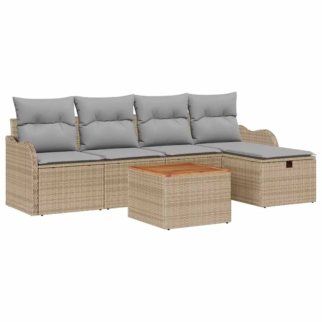 Set Divano da Giardino con cuscino 6 pcs Beige Poly Rattan