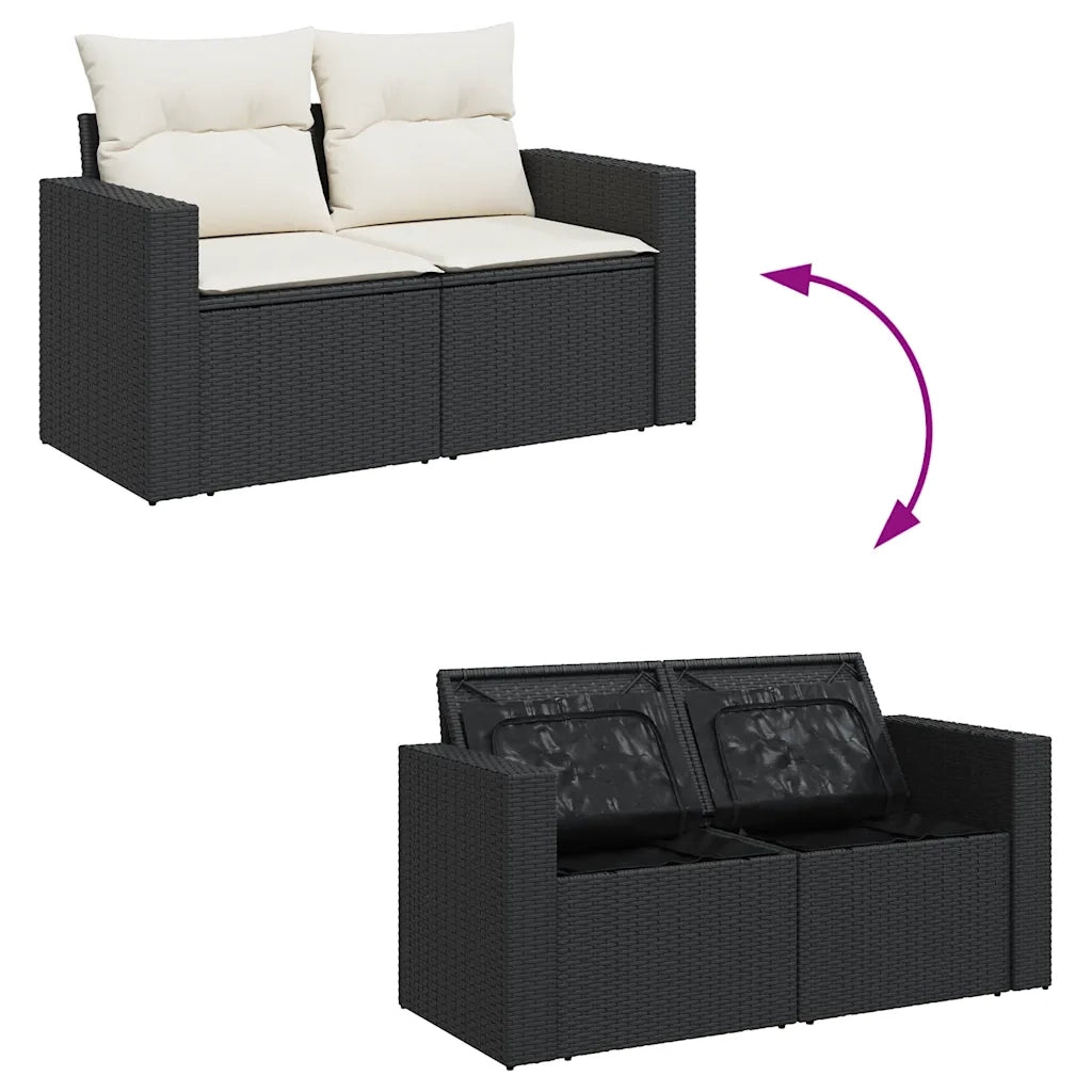 Set Divani da Giardino 9 pz con Cuscini Nero in Polyrattan 3325442