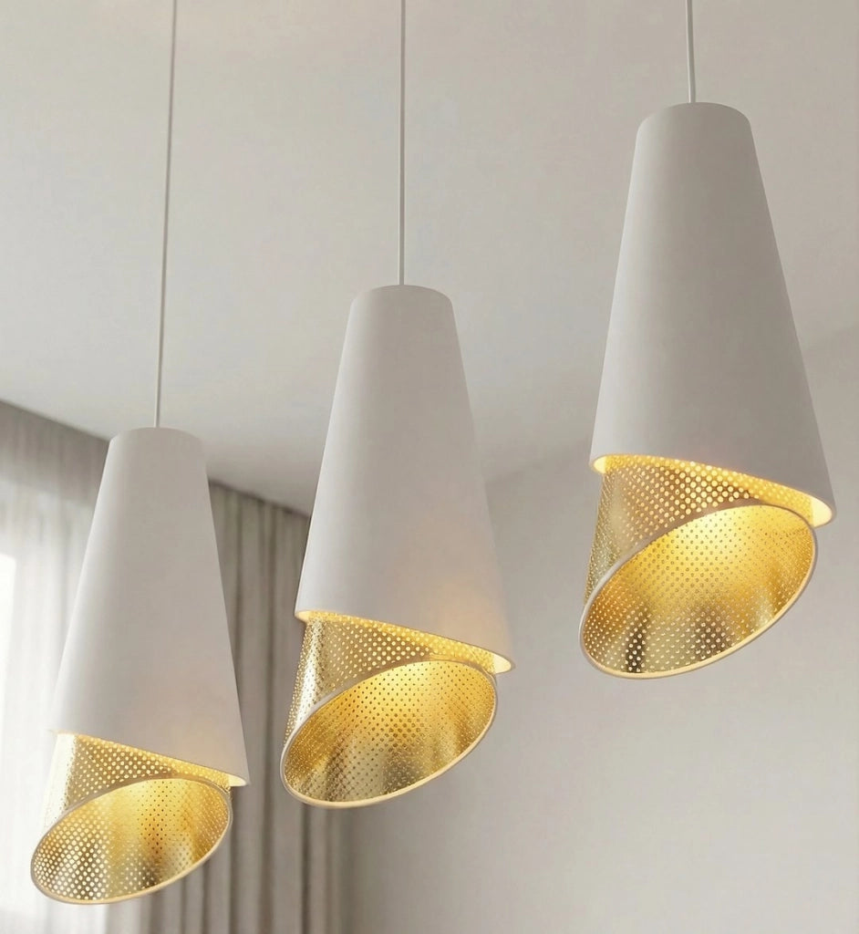 Lampada sospesa MODA conica 3xE27 bianco oro Emibig