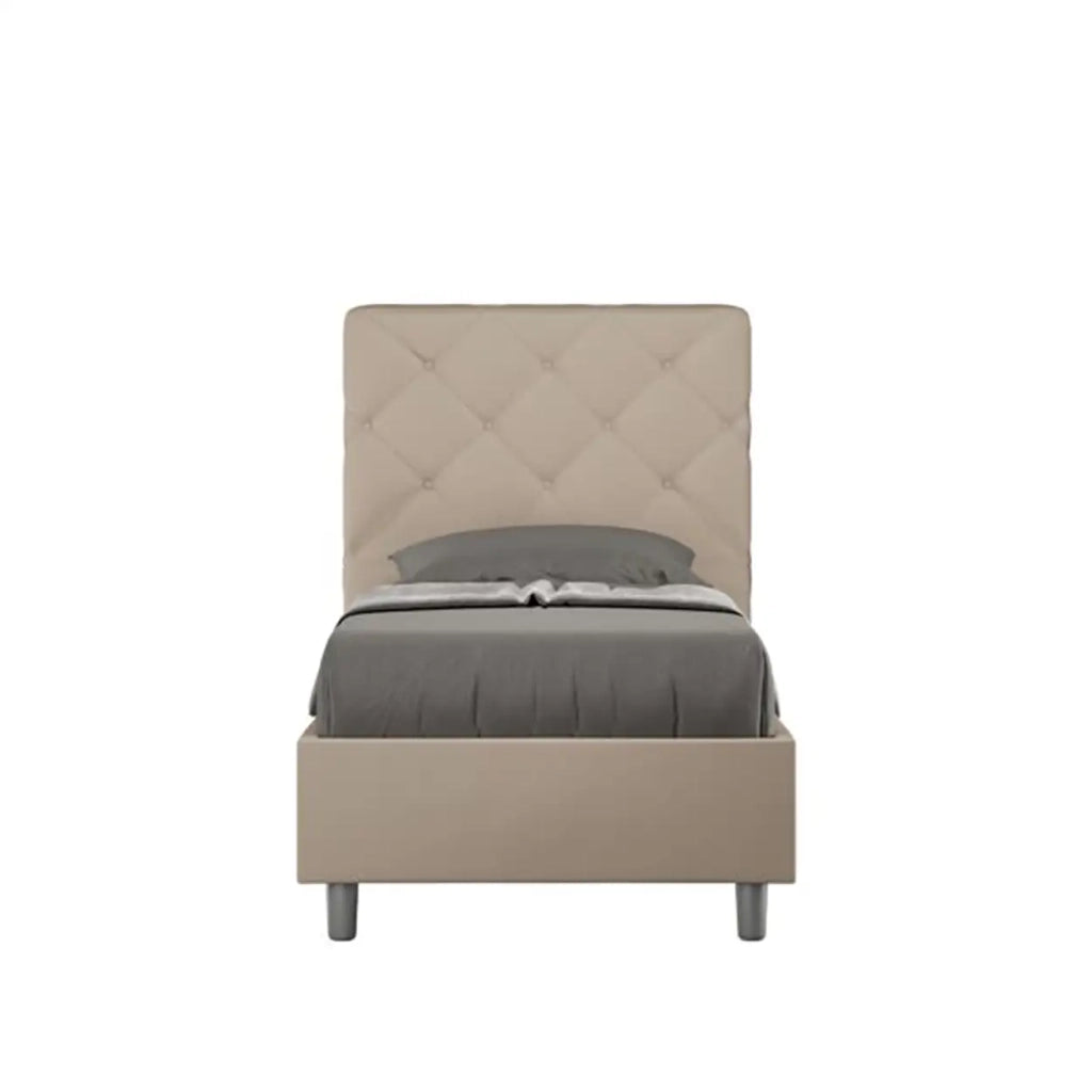 Letto singolo con rete imbottito 90x210 similpelle tortora Priya