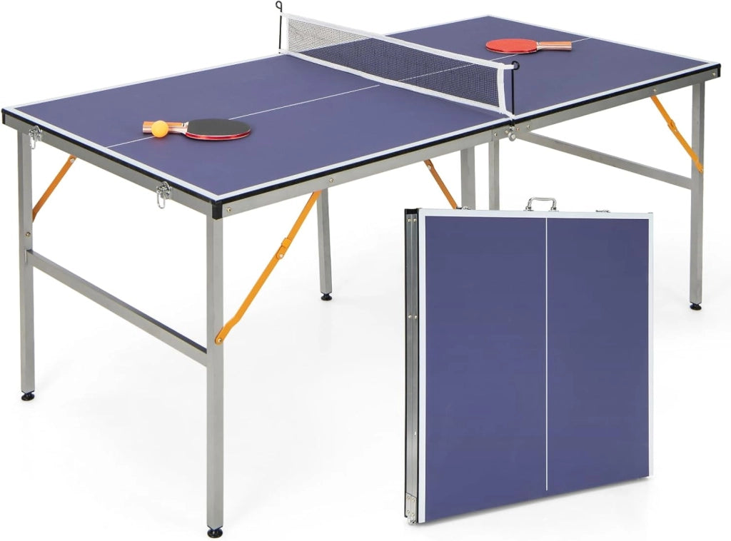Tavolo da Ping Pong, Tavolo da Ping-Pong Pieghevole e Portatile con Rete, 2 Racchette, 3 Palline e Piedini Regolabili, Ideale per Interno ed Esterno