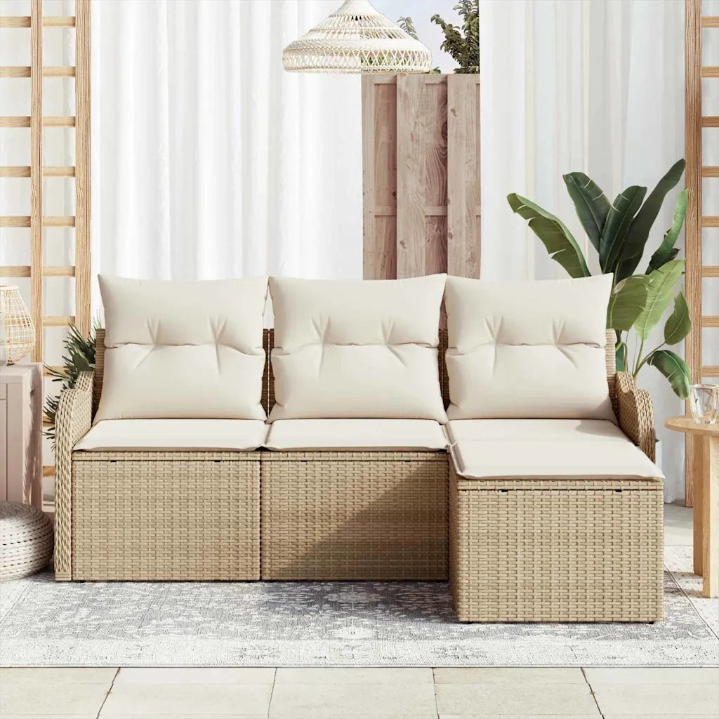 Set Divano da Giardino con cuscino 4 pcs Beige polyrattan