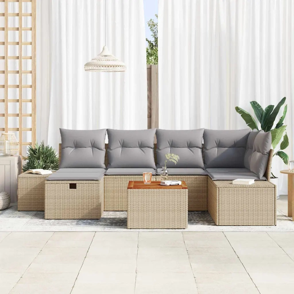 Set Divano da Giardino con cuscino 7 pcs Beige polyrattan