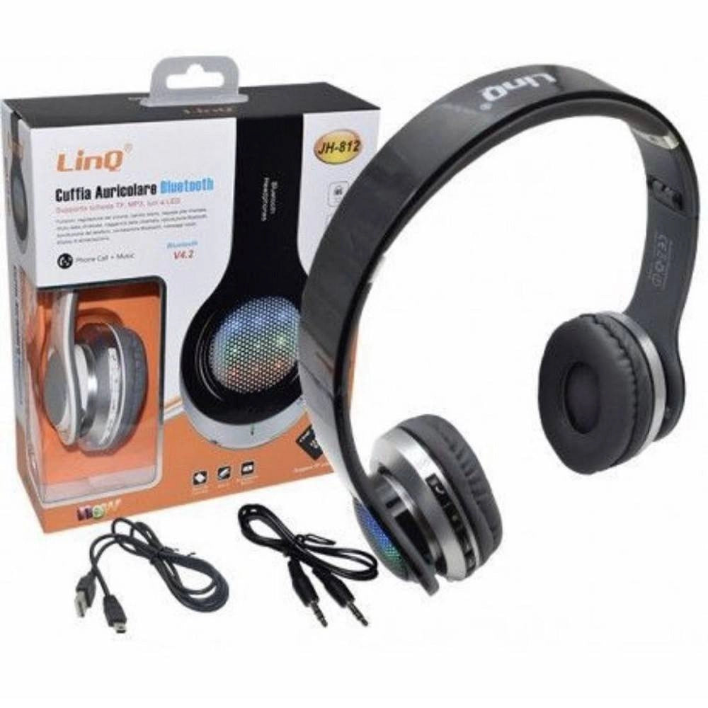 Trade Shop - Cuffie Auricolare Bluetooth Wireless Con Lettore Scheda Microsd Luci Led Jh-812 -