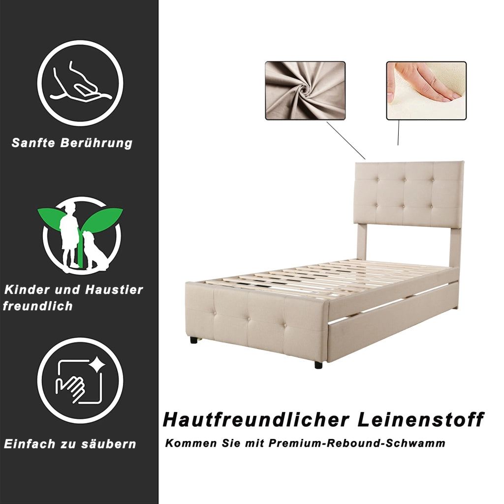 LETTO imbottito per bambini 90x200 cm Beige con letto estraibile