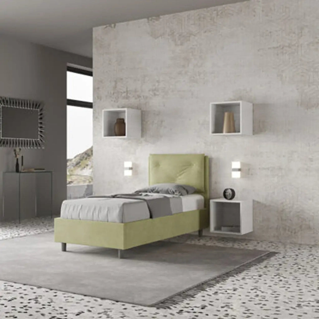 Letto singolo senza rete imbottito 80x200 microfibra tè verde Appia