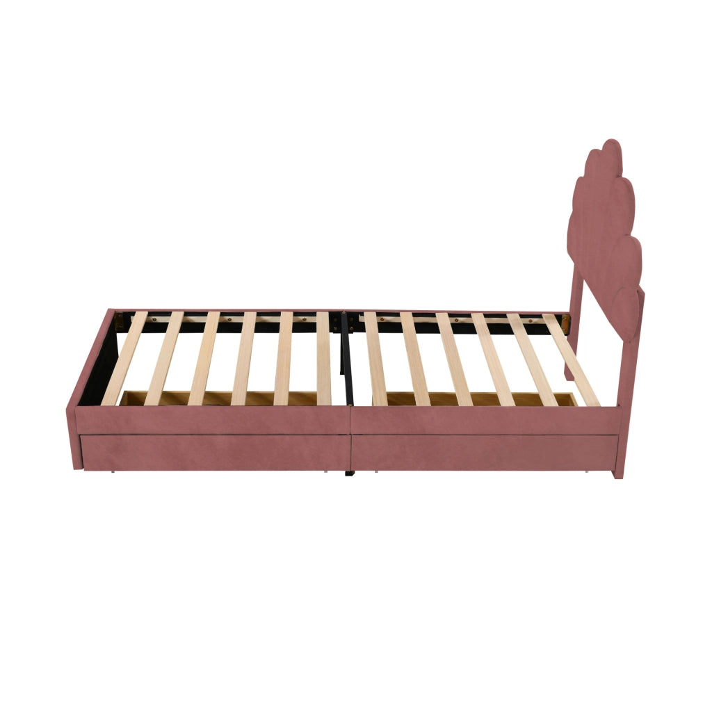 LETTO Imbottito 90x200 cm in velluto Rosa con 2 cassetti