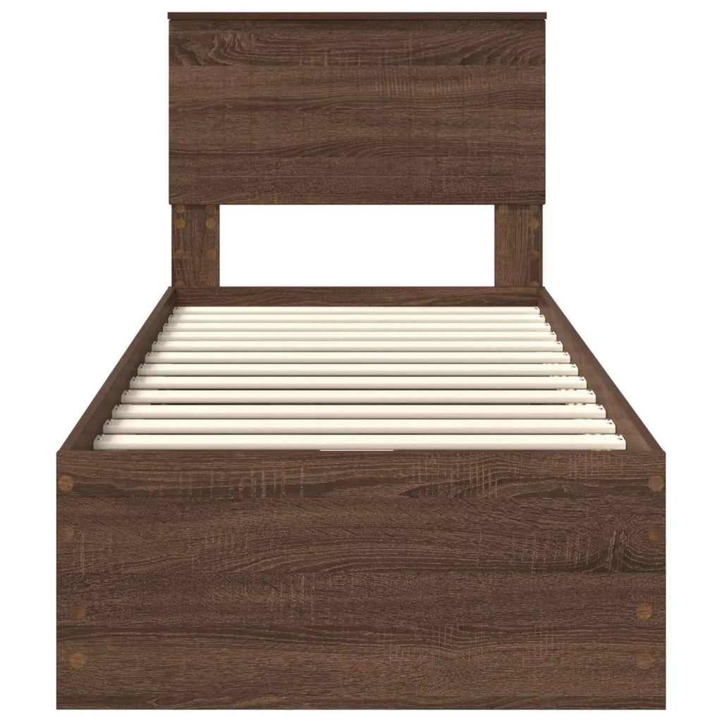 Struttura del letto con cassetto-Giroletto con contenitore-Rete del Letto Rovere Marrone 75 x 190 cm 439162