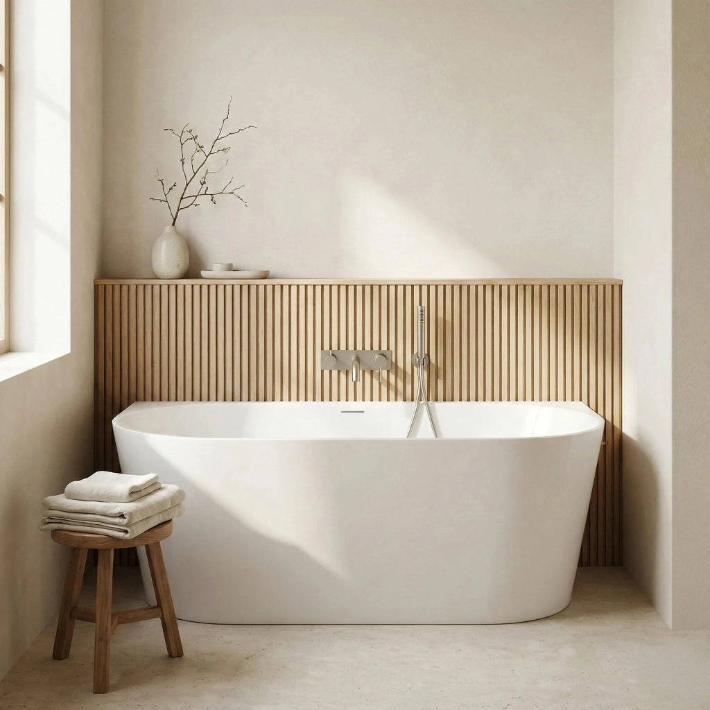 Vasca Bagno A Parete Capri Slim 150cm Copritappo bianco