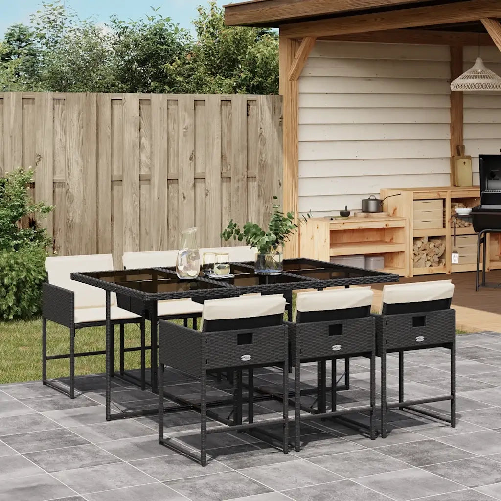 Set da Pranzo da Giardino 7 pz Nero con Cuscini in Polyrattan 3211266