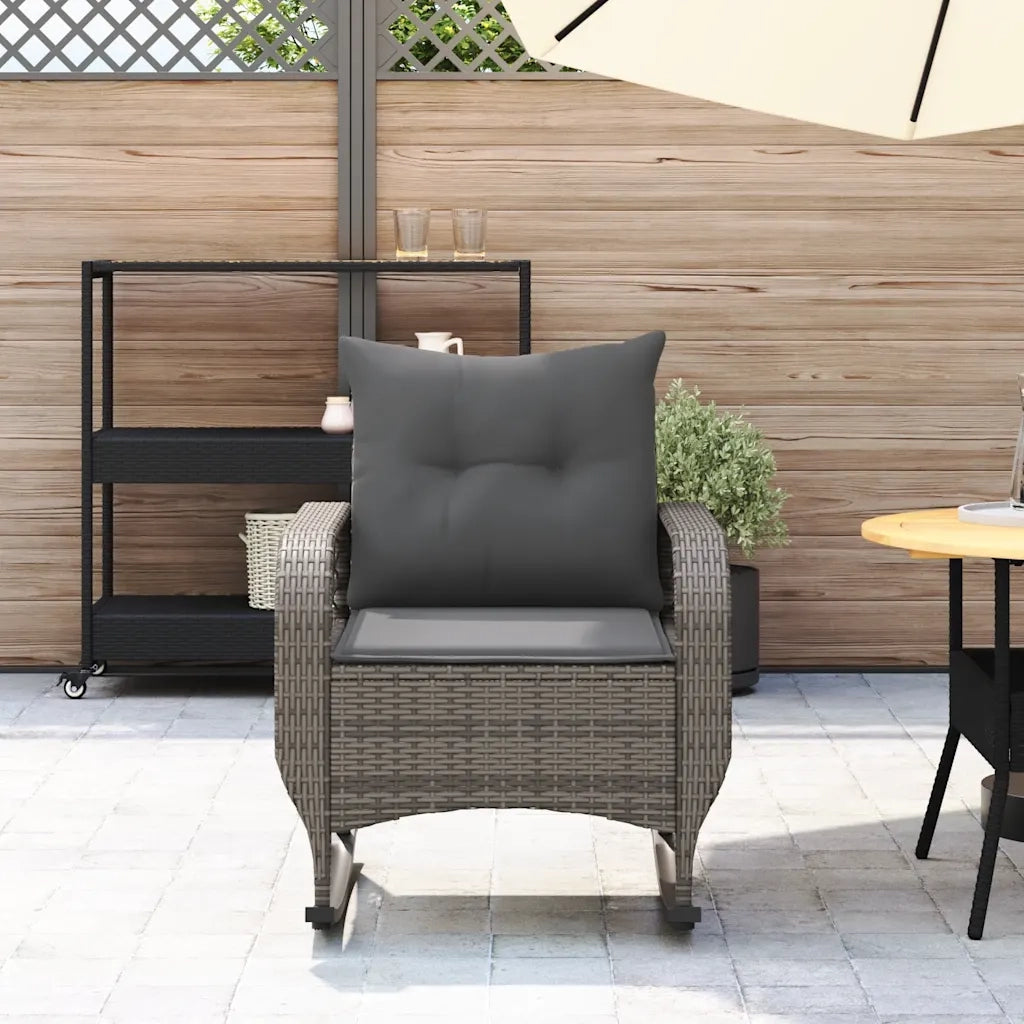 Sedia a Dondolo da Giardino | Sedie da Esterno con Cuscini in Polyrattan Grigio