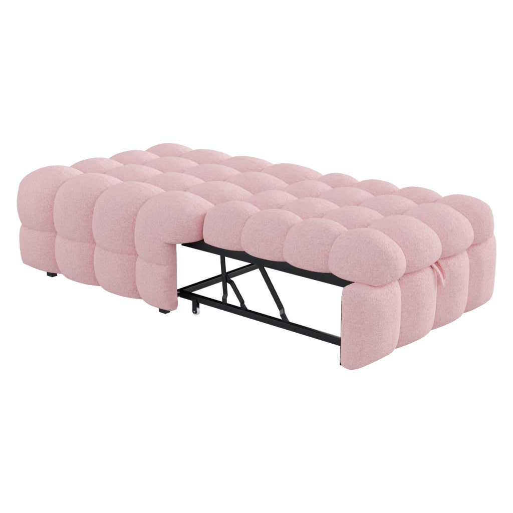 Letto singolo con funzione divano e poggiapiedi in tessuto teddy 76x183 cm
