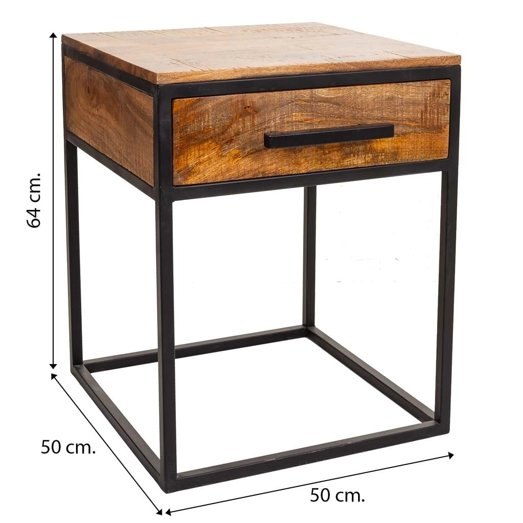 Comodino in legno e metallo marrone 61x61x57