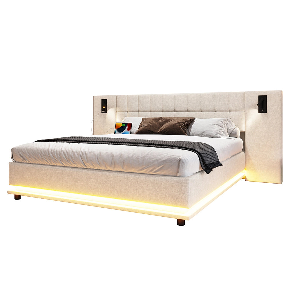 Letto-Xylo-180x200 cm-LED, spot, USB, lino beige
