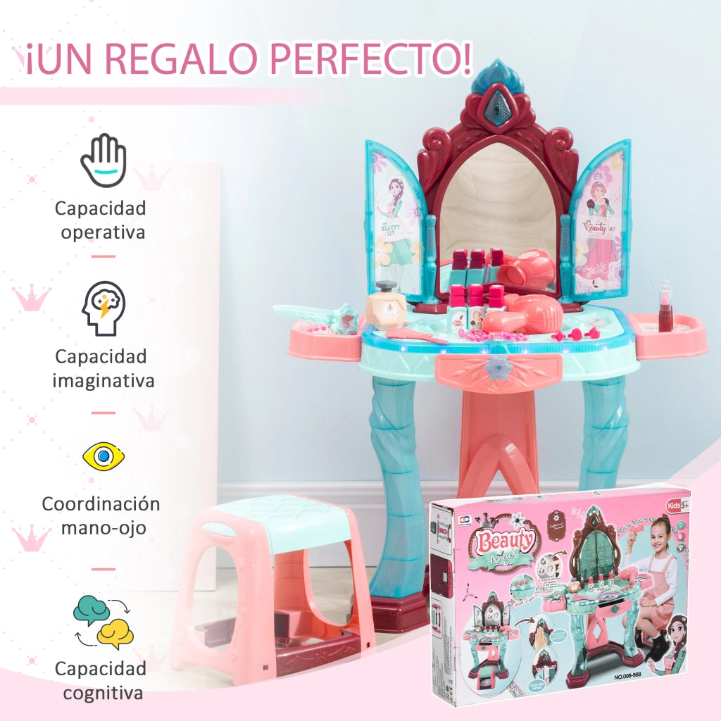 Tocador de Maquillaje Infantil con Specchio e Luce ¨C Minimal ¨C 57x34x76 cm Multicolor