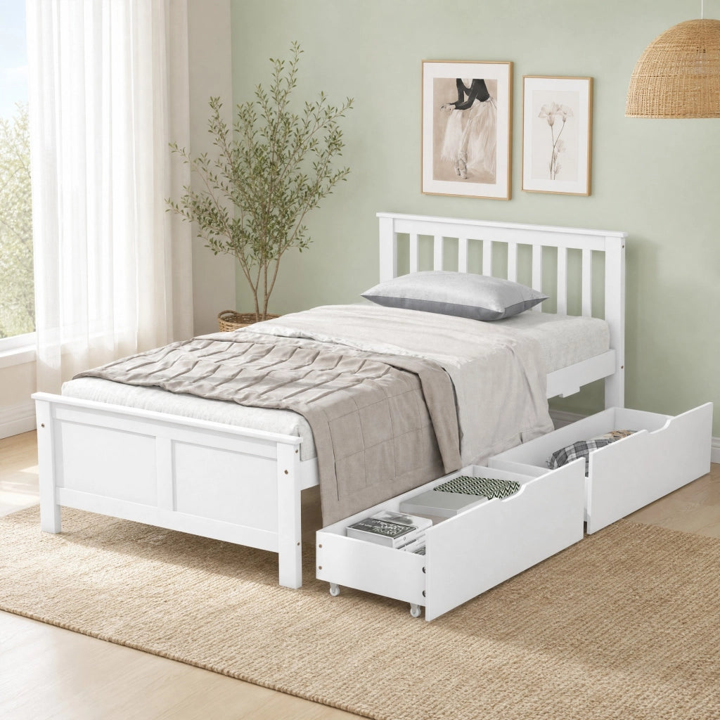 LETTO Singolo 90x200 cm con cassetti contenitori Bianco