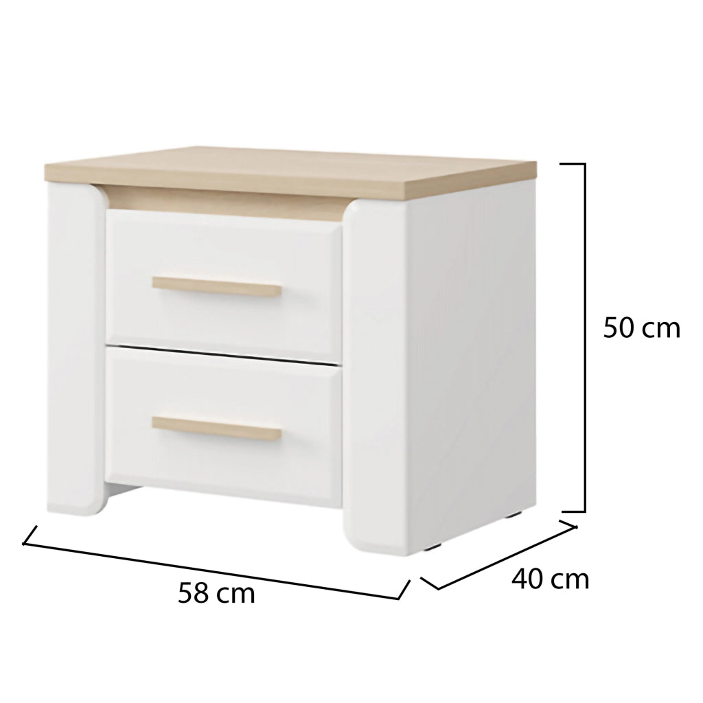 Yamba, Comodino 2 Cassetti, 58x40x50h cm Bianco Opaco