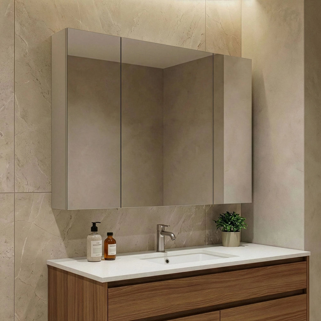 Mobile da bagno con specchio "Desna 100" - 97 x 16 x 66 cm - Sabbia