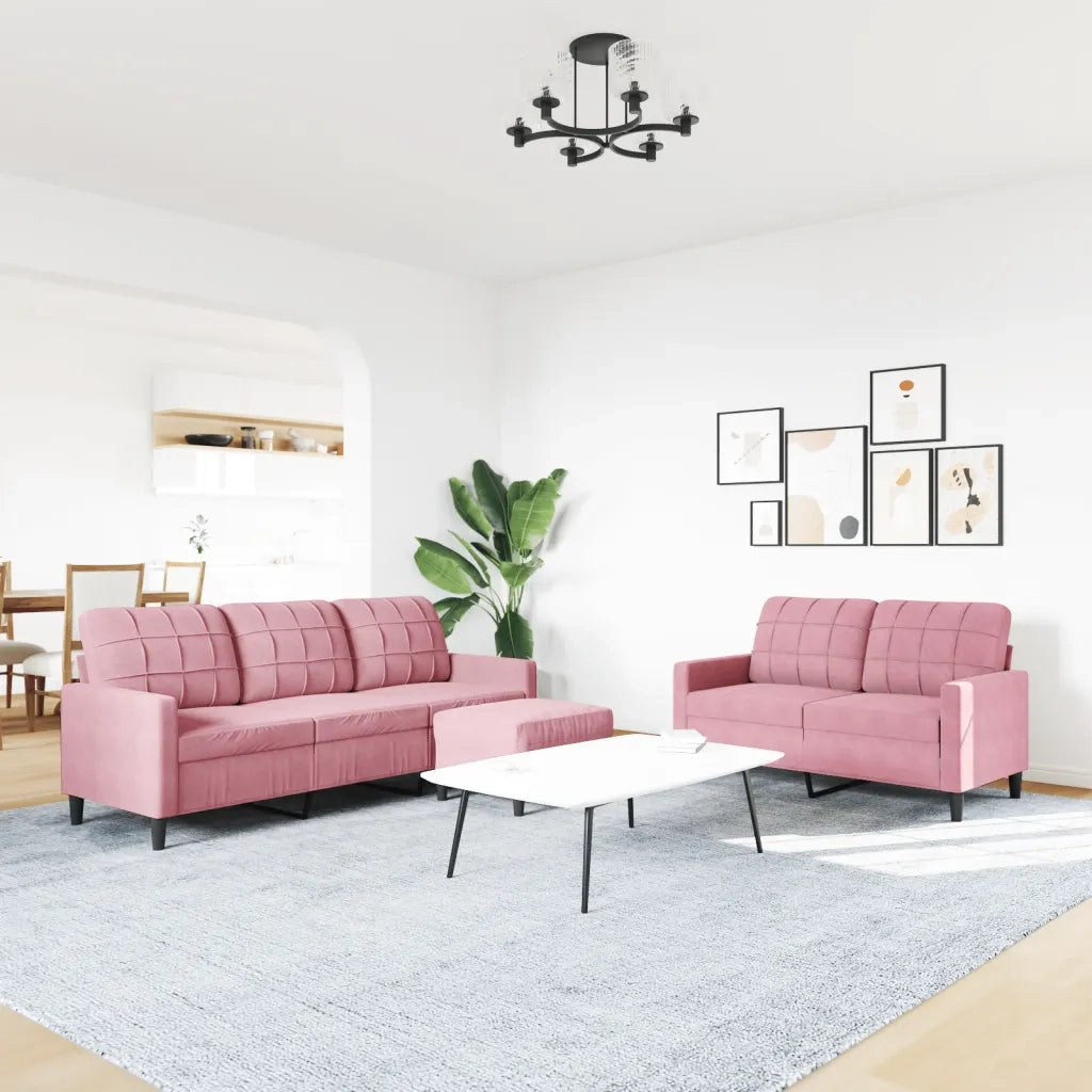 Set di Divani 3 pz con Cuscini rosa in Velluto 3278404