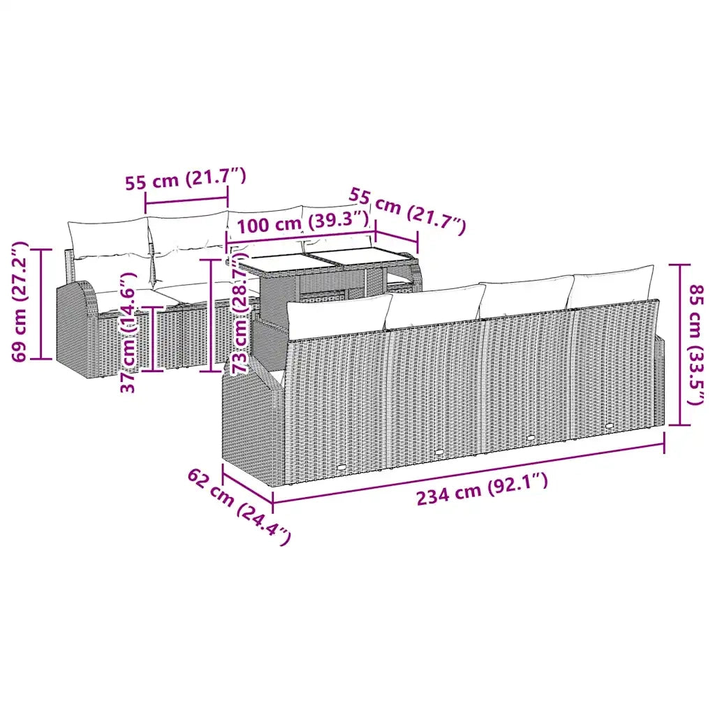 Set Divano da Giardino con cuscino 7 pcs Beige Poly Rattan 3348606