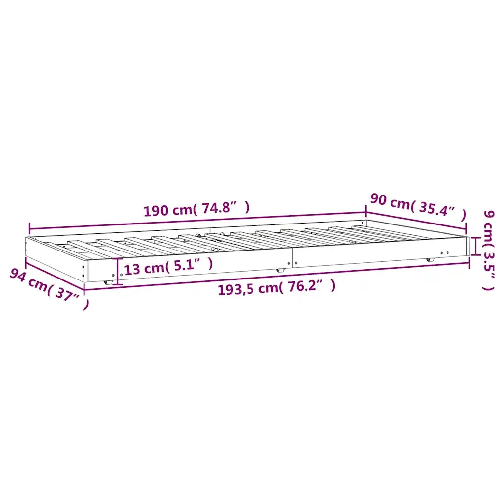 Letto singolo | Letto per adulti | Letto senza Materasso Bianco 90x190 cm in Legno Massello Pino