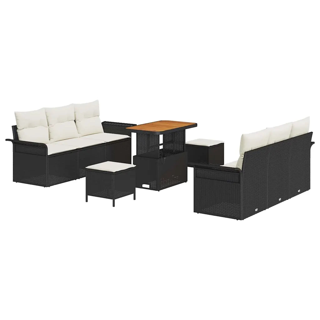 Set Divano da Giardino con cuscino 9 pcs Nero e Crema 3364040