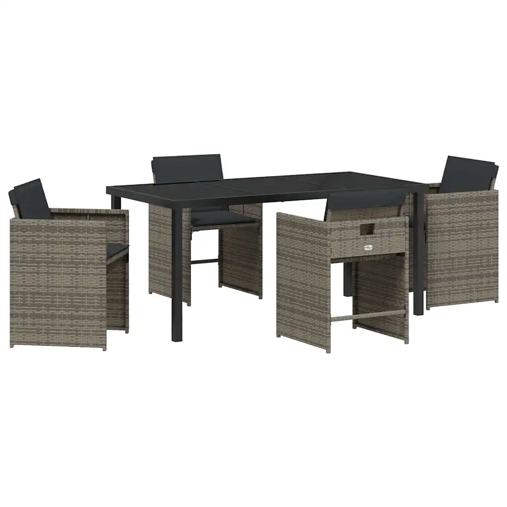 Set da Pranzo per Giardino 5 pcs Grigio polyrattan