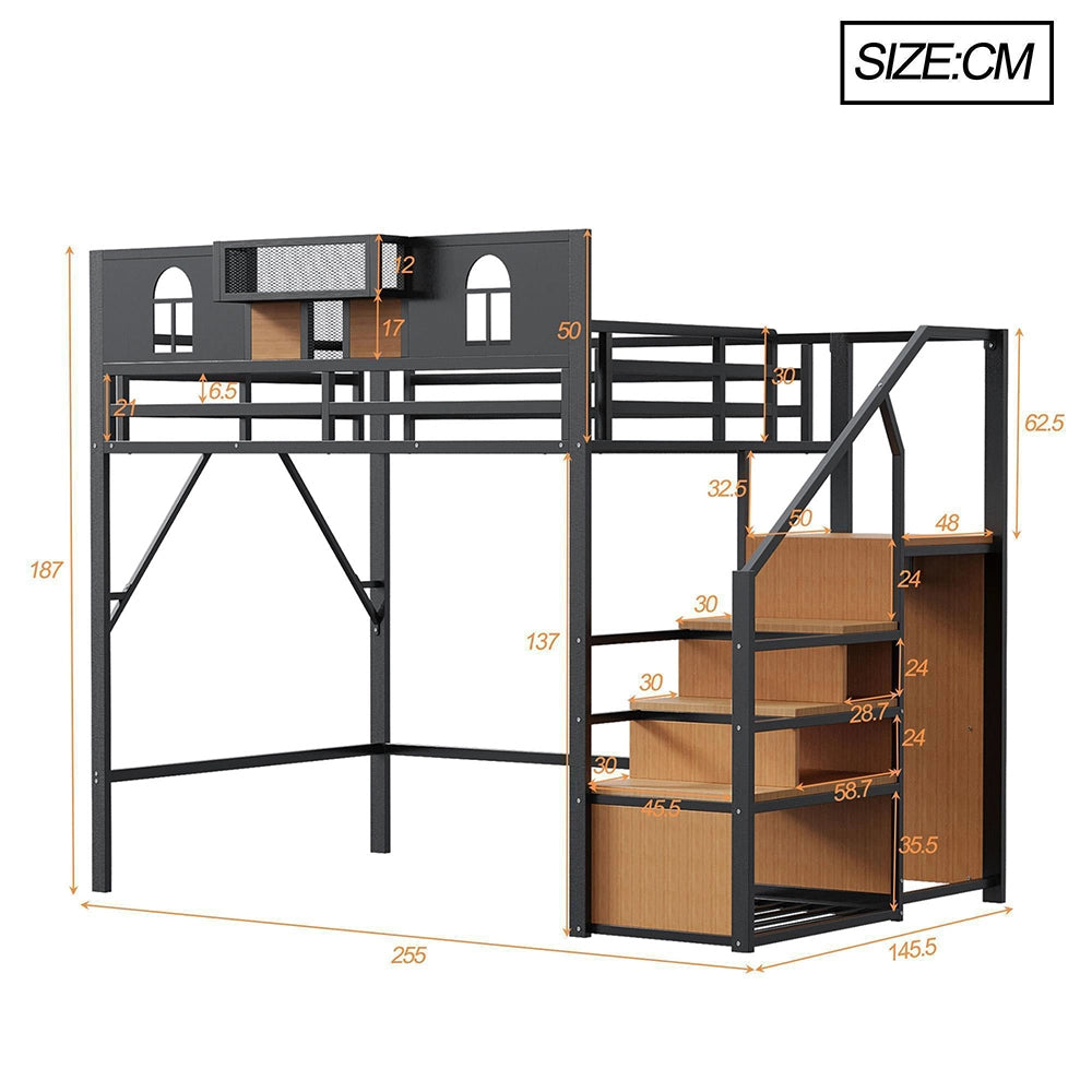 Letto a soppalco - Xylo - 140x200 cm nero con scrivania