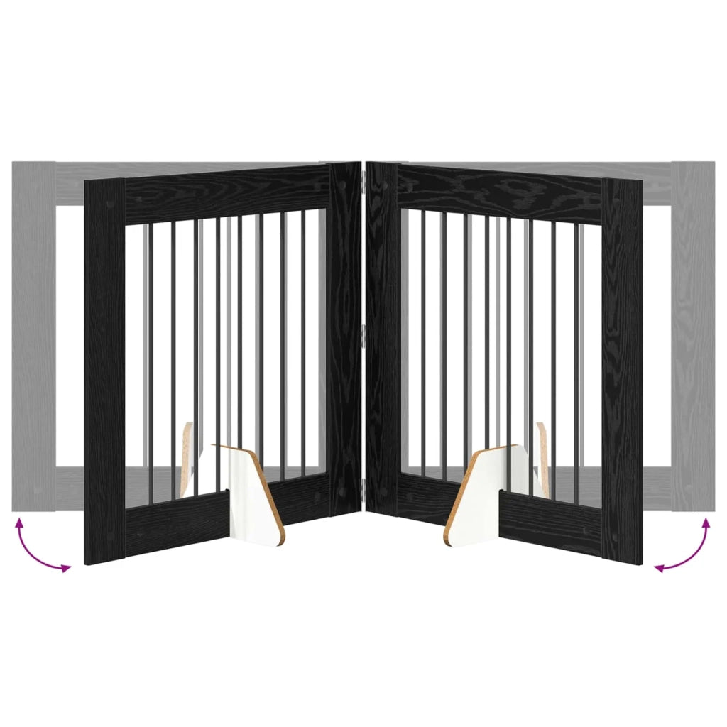 Cancello per cani pieghevole con supporti 4 pz Rovere Nero 892079