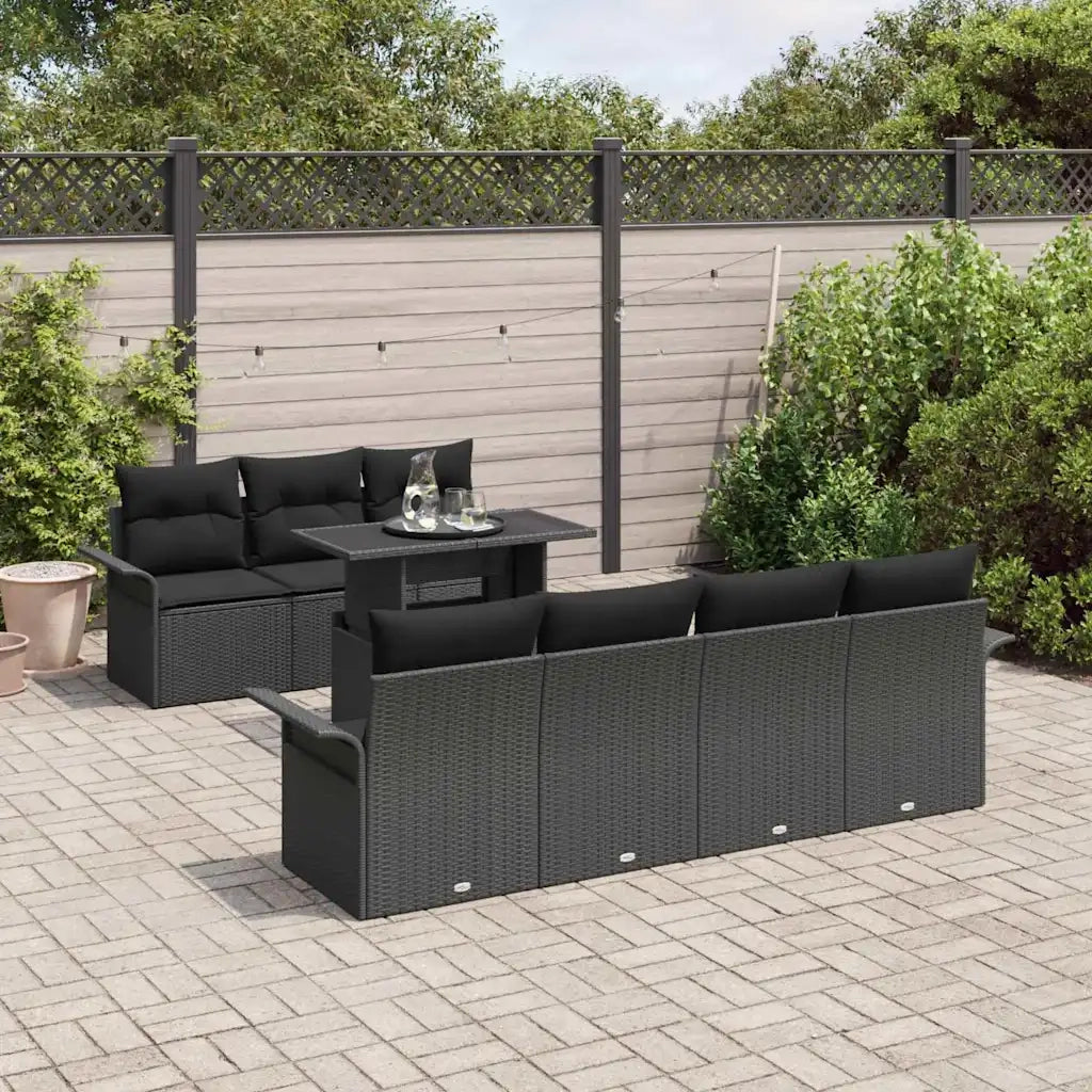 Set Divano da Giardino con cuscino 8 pcs Nero polyrattan 3348229